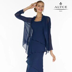 Navy Chiffon Floor Length Dress (JDL BY ALYCE 29292)